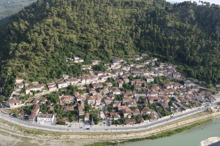Bird's Eye view of the village of Berat as seen from castle