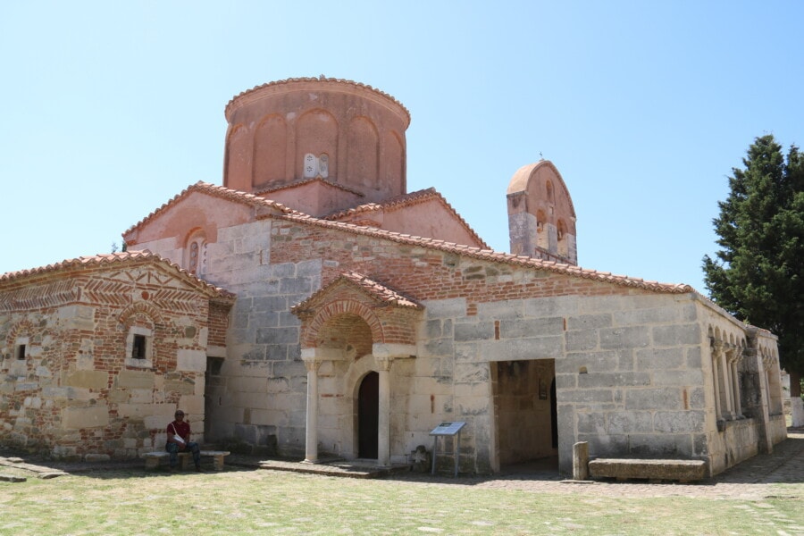 red pink museum in Apollonia Albania travel itinerary