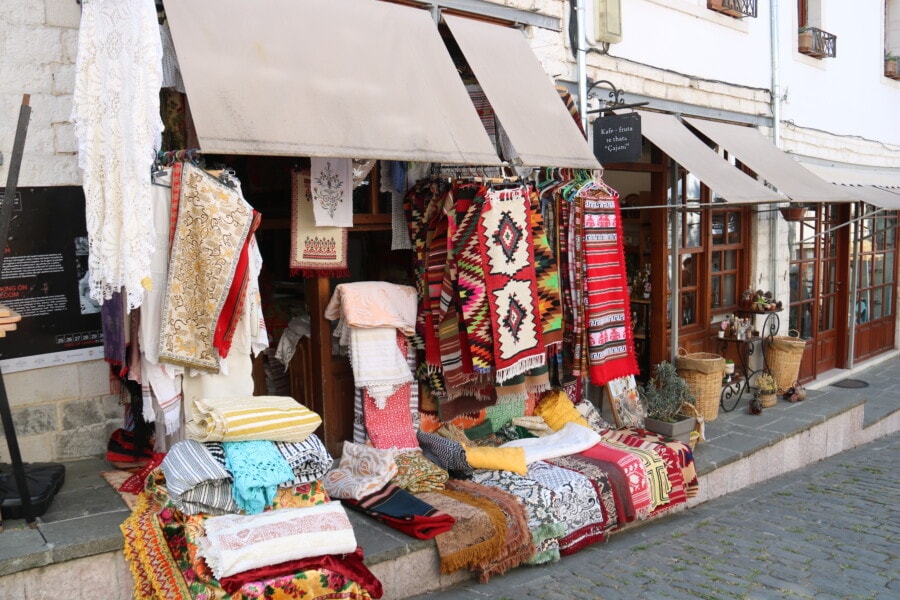  street shop of carpets at Gjirokaster bazaar Albania Travel itinerary