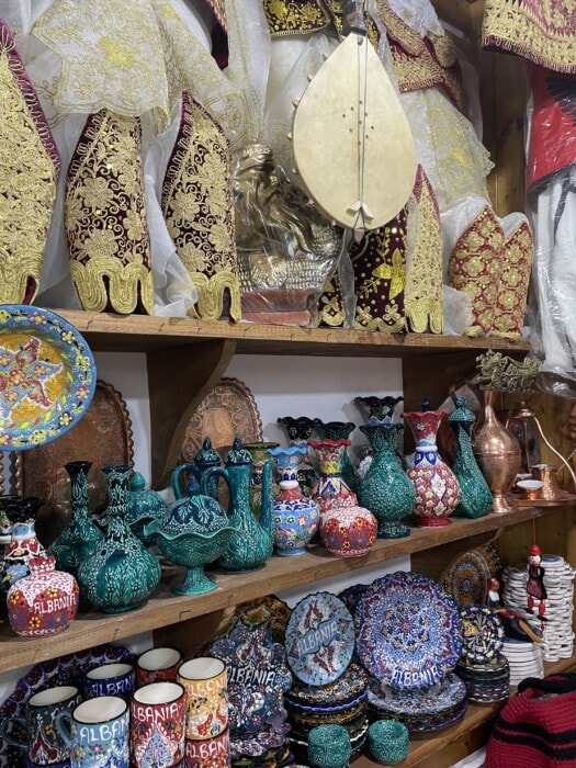 Kruje bazaar colourful pottery