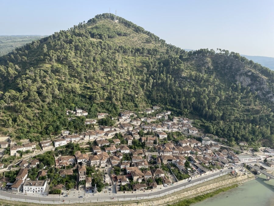 view of white houses of berat from castle viewpoint
