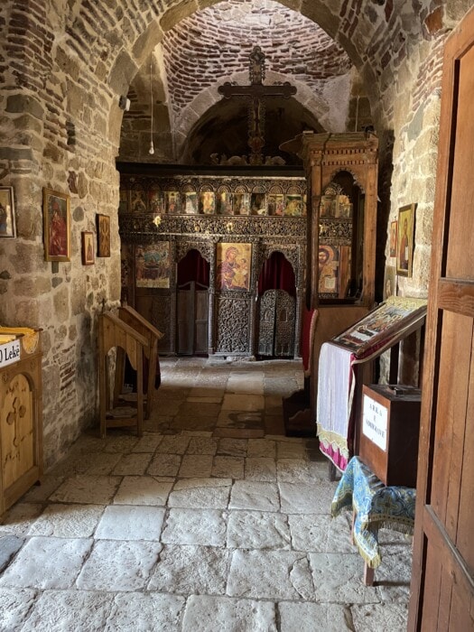 colourful interior of stone church Zvernec Albania travel itinerary