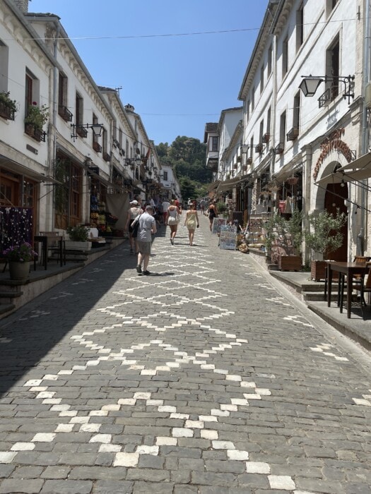  cobblestone street going uphill