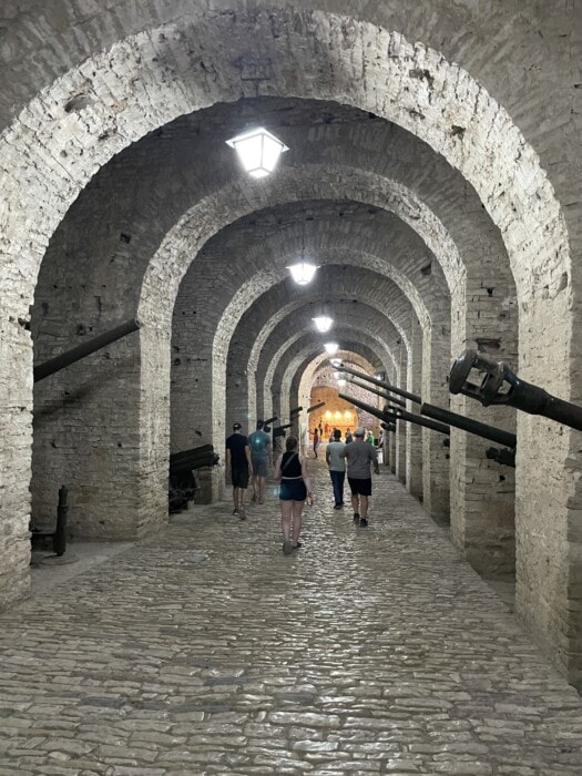 hallway inside castle with cannons