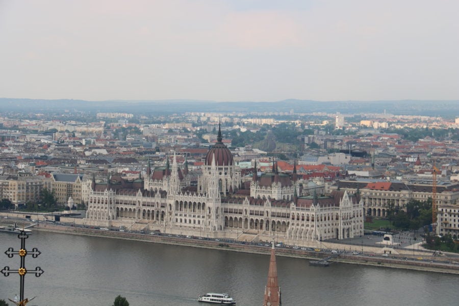 Beautiful and one of best view of Budapest Parliament from the tower of Matthias Church on Castle Hill